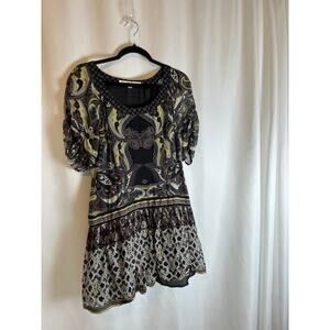 WALTER BAKER 100% Silk Dress Size 8 Paisley Print Short Sleeve Lined
